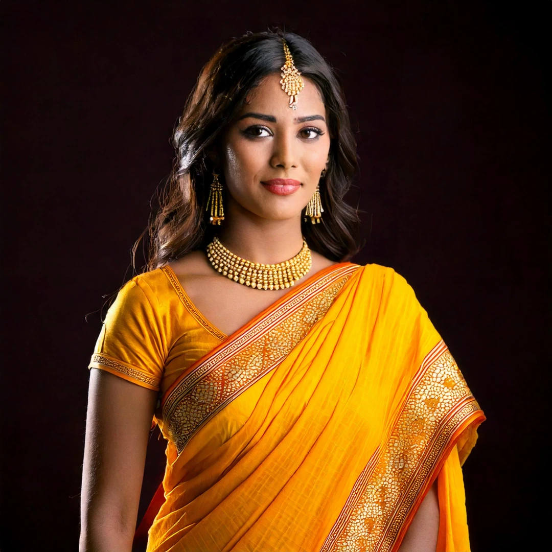 sari jaune vue de face